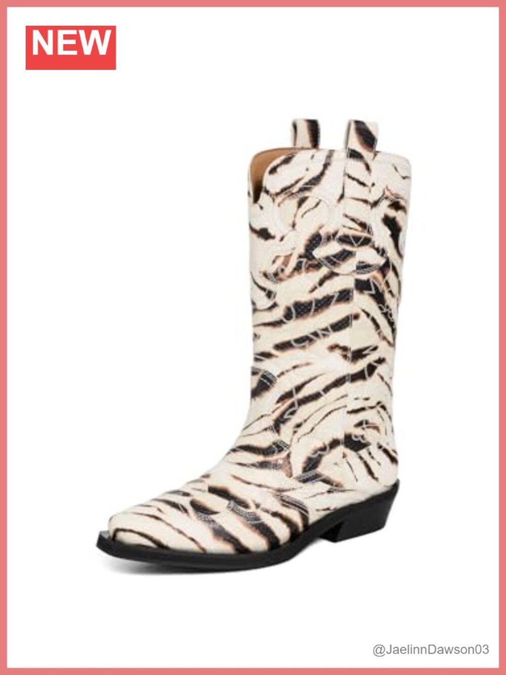 Ganni Snakeskin Embossed Western Boots Embroidered Pointed Toe Knee High